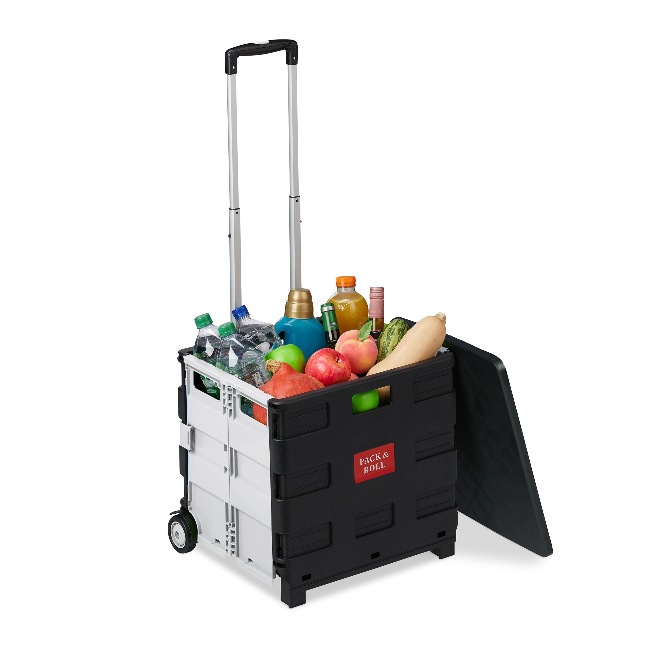 Relaxdays Carrello per Spesa Pieghevole, 35 kg di Carico, Manico Telescopico, Carrellino Trolley Portaspesa, Nero Bianco