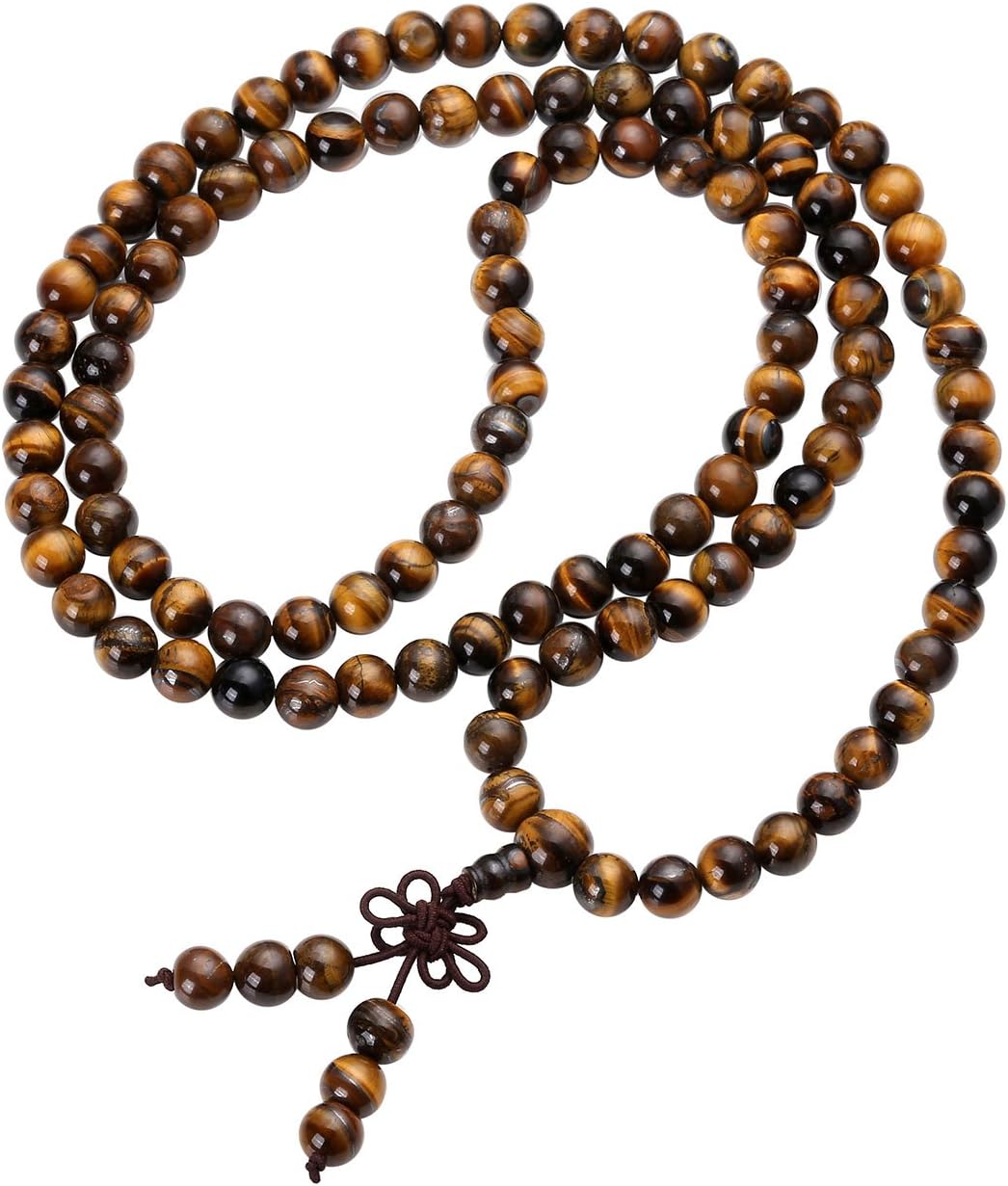 Tibetan 6mm 8mm 108 Natural Tiger Eye Gemstone Beads Prayer Mala Bracelet Necklace
