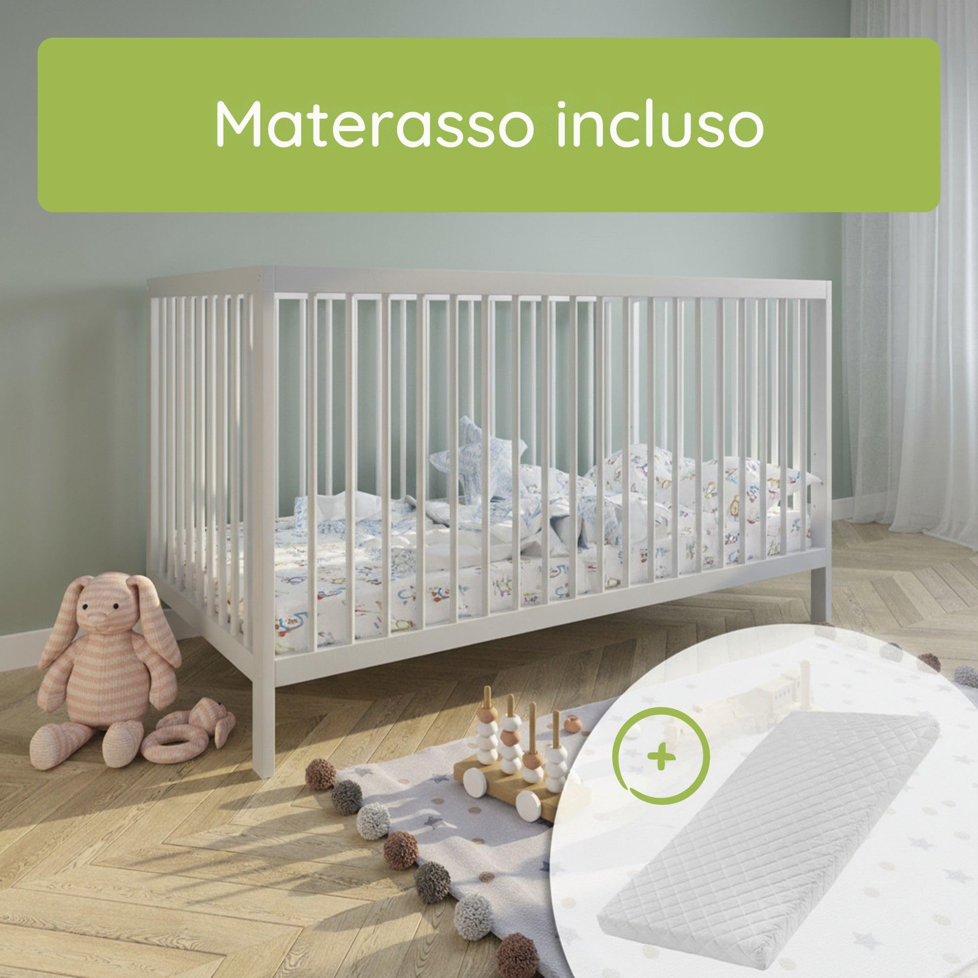 Kids Collective Letto per Bambini in legno di faggio 60x120 cm e 70x140 cm con materasso | Rete regolabile in altezza, sbarre removibili | Dalla nascita fino a 3 anni | Prodotto in UE | grigio