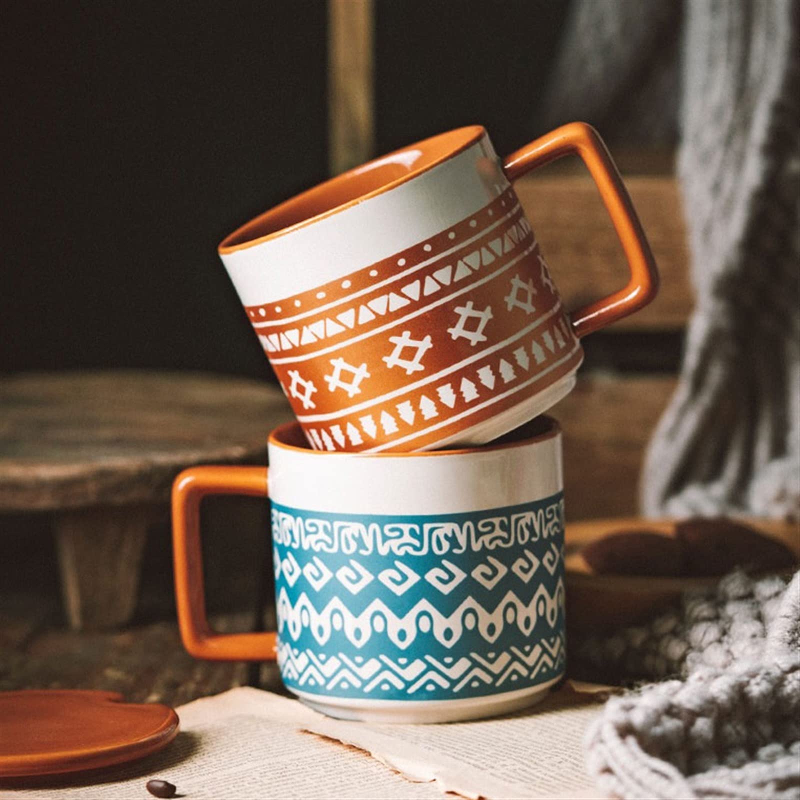 Tasse 450 ml Frühstücks-Haferflocken-Tasse, Trinkbecher mit großem Fassungsvermögen, Antik-Matt-Tasse, Keramiktasse für den Bürogebrauch, Kaffeetasse (Orange)