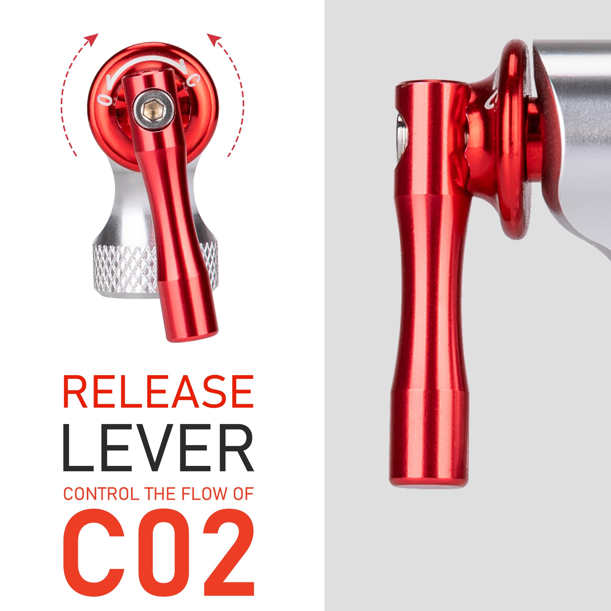 CO2 Inflator Ventilaufsatz für Fahrräder, Kompatibel mit Presta & Schrader Ventilen, CNC Aluminium Luftpumpen-Kopf für MTB & Rennrad, CO2 Kartusche separat erhältlich