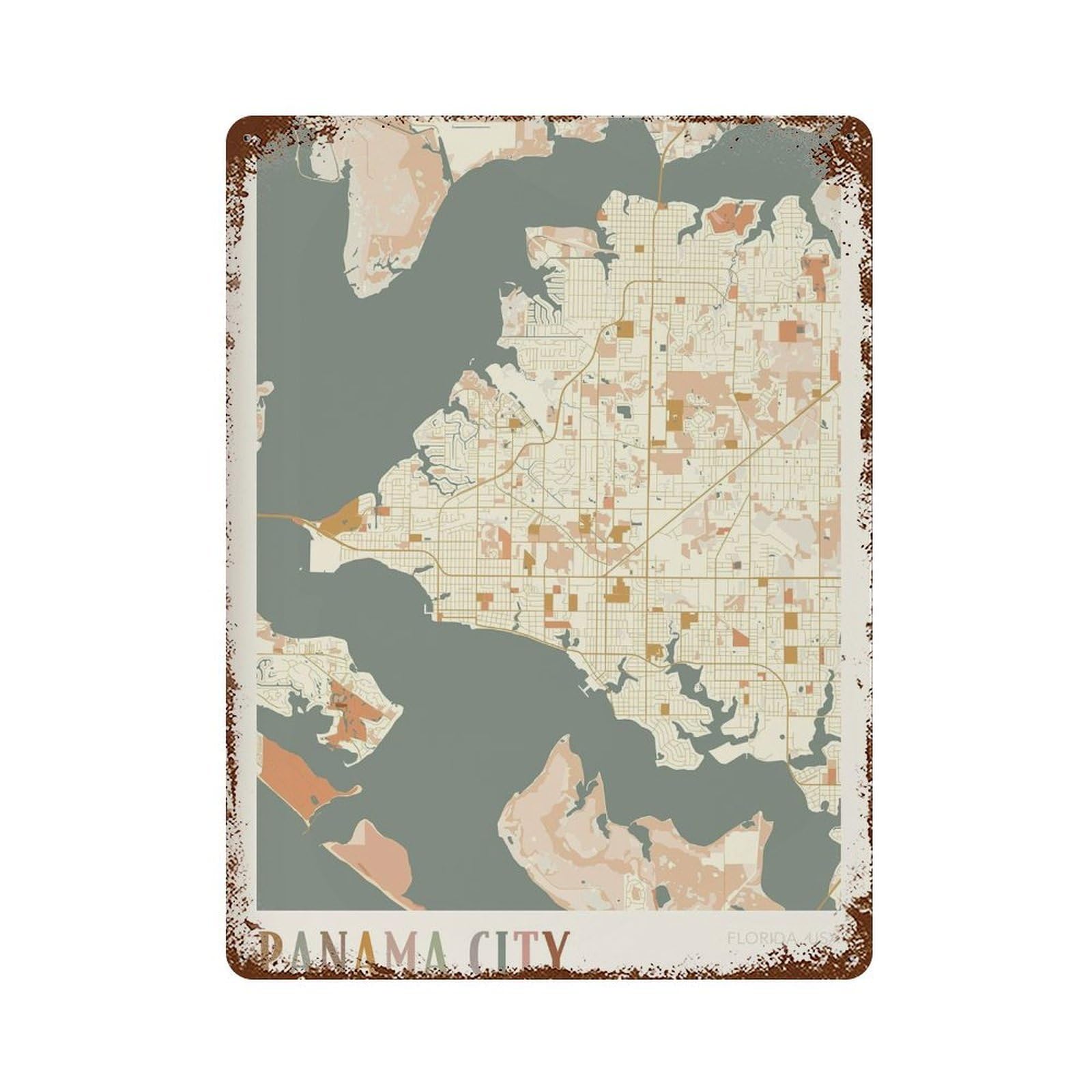 xiaoxiaoshen Panama City Map Florida Travel Gift Boho Wall Decor Art Metal Tin Poster Modern Home Decor Art Home Bar Shop Decorations Vintage Sign 40x30cm