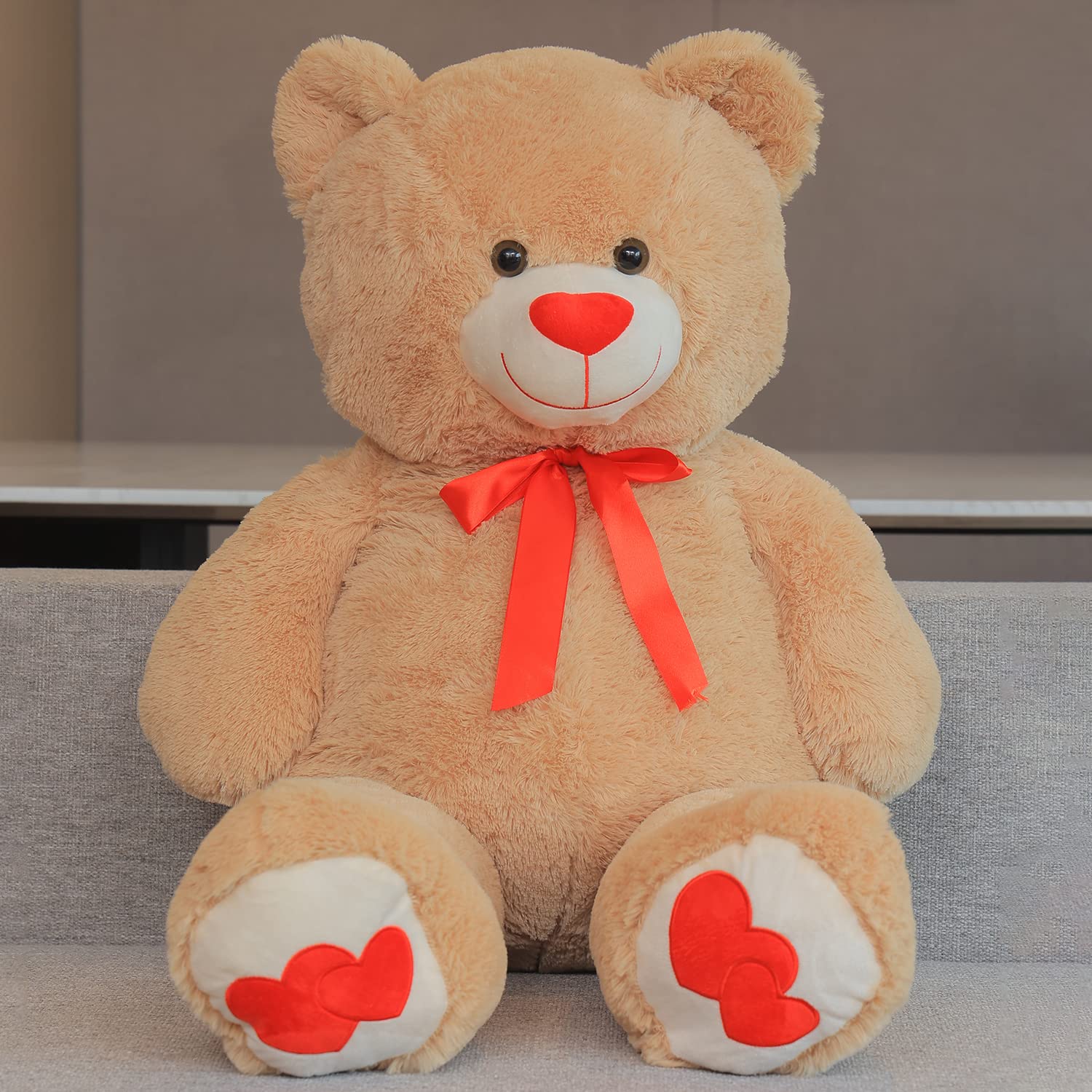 Giant Teddy Miś XL Duży Miś 110 cm Pluszowy Miś W Kształcie Serca Nos Pluszowy Prezent Urodziny Boże Narodzenie Walentynki Jasnobrązowy