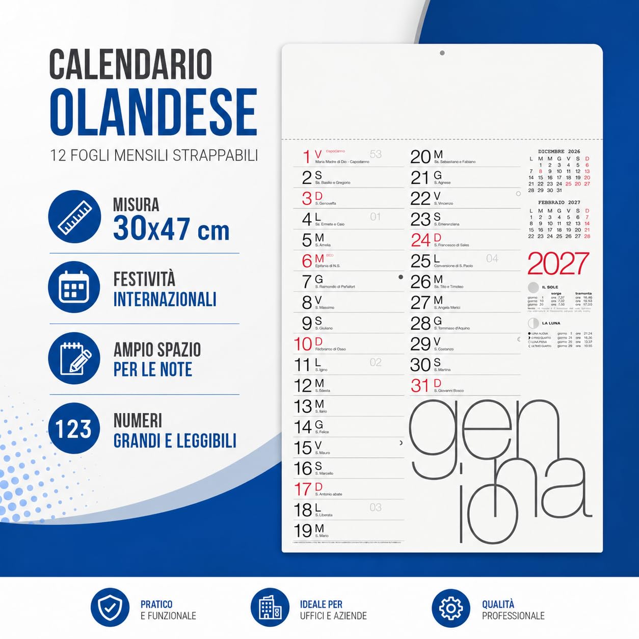 Calendari Personalizzati 2027 in Stock da 100 Pezzi Olandesi Grandi da Muro Notes sul Retro per Gadget Pubblicitari di Fine Anno e come Omaggio per i Clienti o Regali Aziendali | PA615