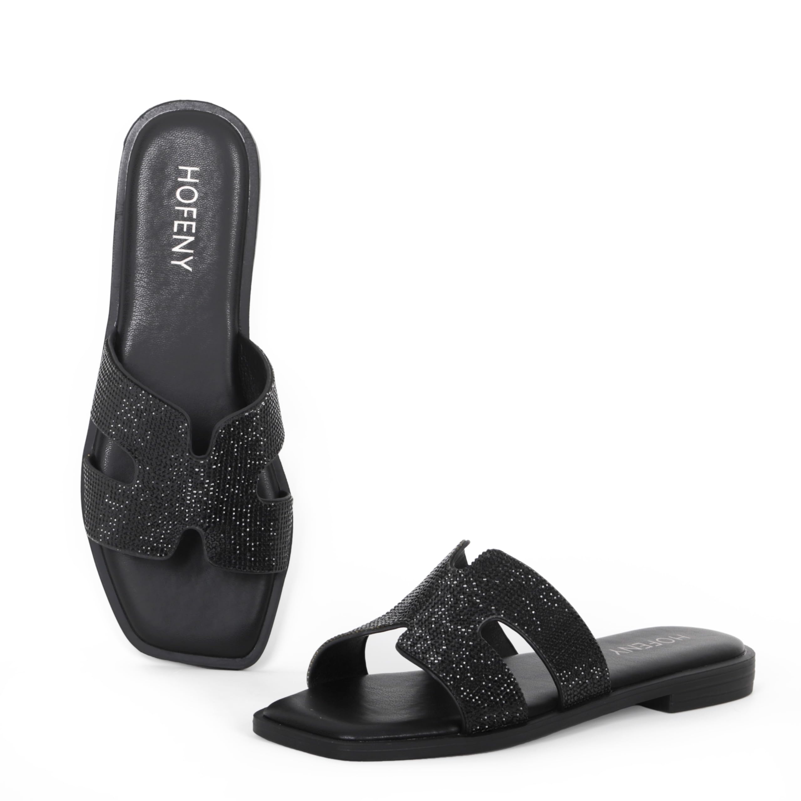 Womens Slip On Flat Sandals Soft Leather Open Toe Slide for Summer Dressy