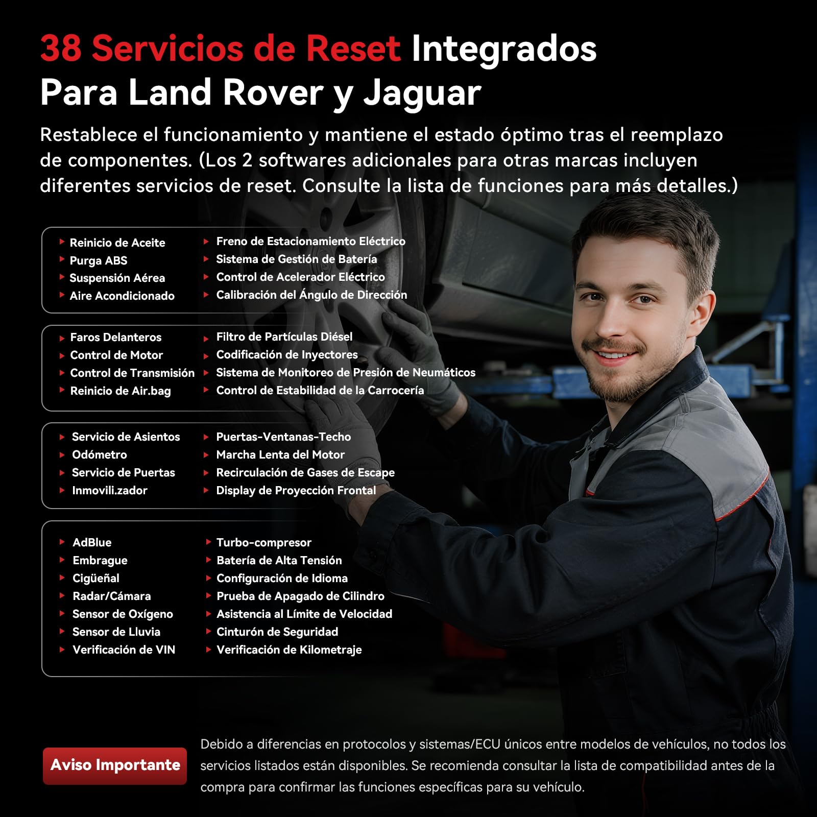 iCarsoft LR V4.0 Máquina Diagnosis Coche para Land Rover/Jaguar+ 2 Marcas Opcionales, Escáner OBD2 Bidireccional de Todo el Sistema, 37+ Funciones Reinicio, Vin Automático, Actualización WiFi por Vida