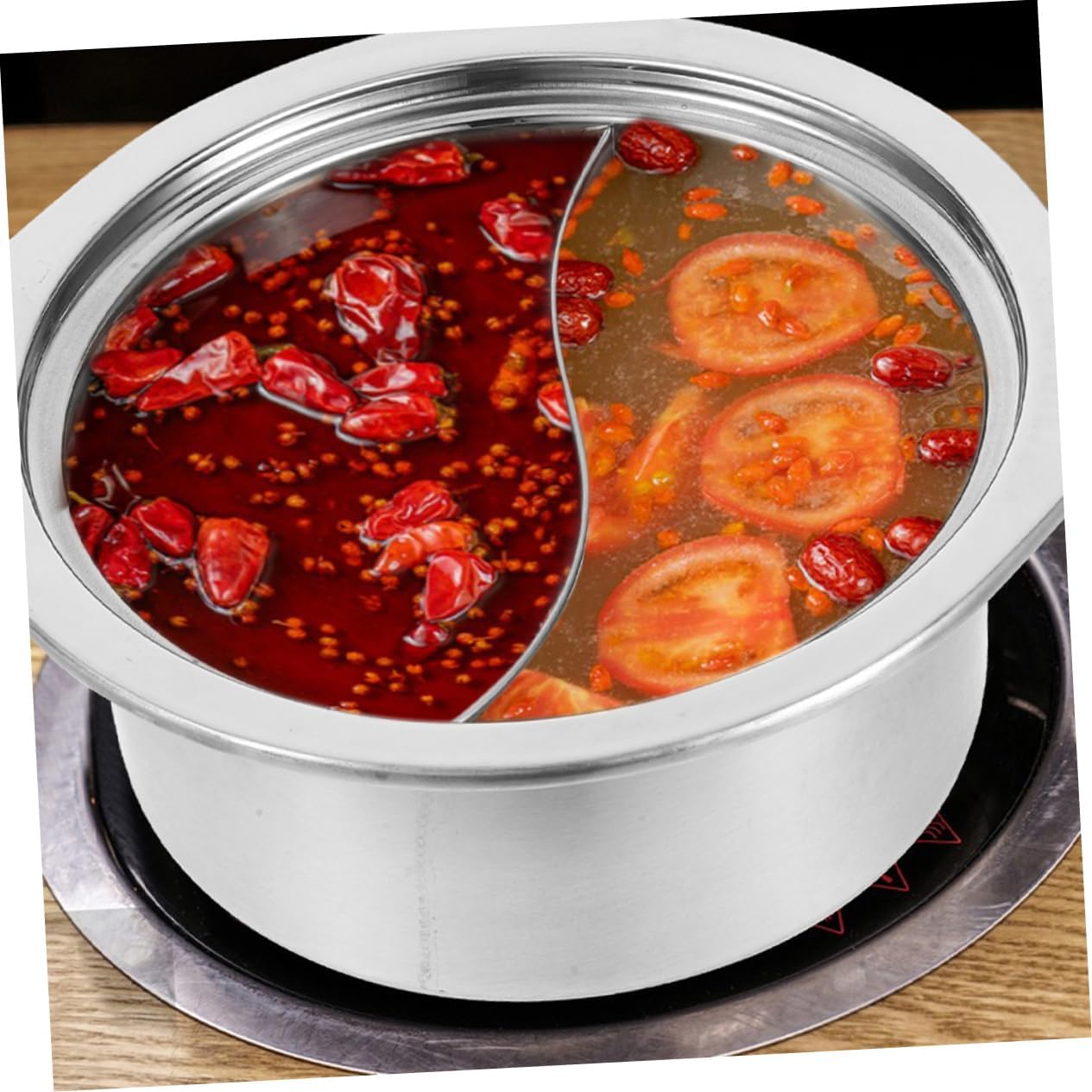 Cabilock Stainless Steel Hot Pot with Divider Nonstick Dual Cooking Pot for Induction Stove 1-Piece Sauce Pan with Lid for Korean and Chinese Cuisine