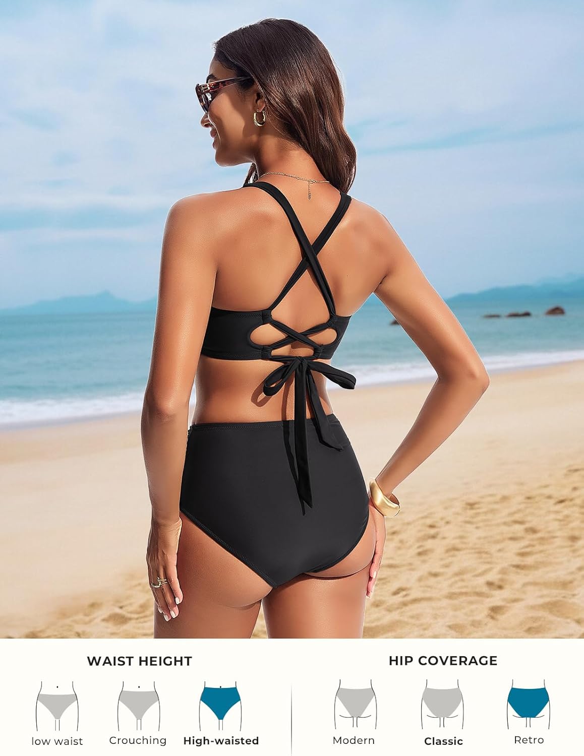 Hanna Nikole Women's High Waisted Bikini Sets, Tummy Control 2 Piece Swimsuits, Full Coverage Knot Front Bathing Suit - Image 4
