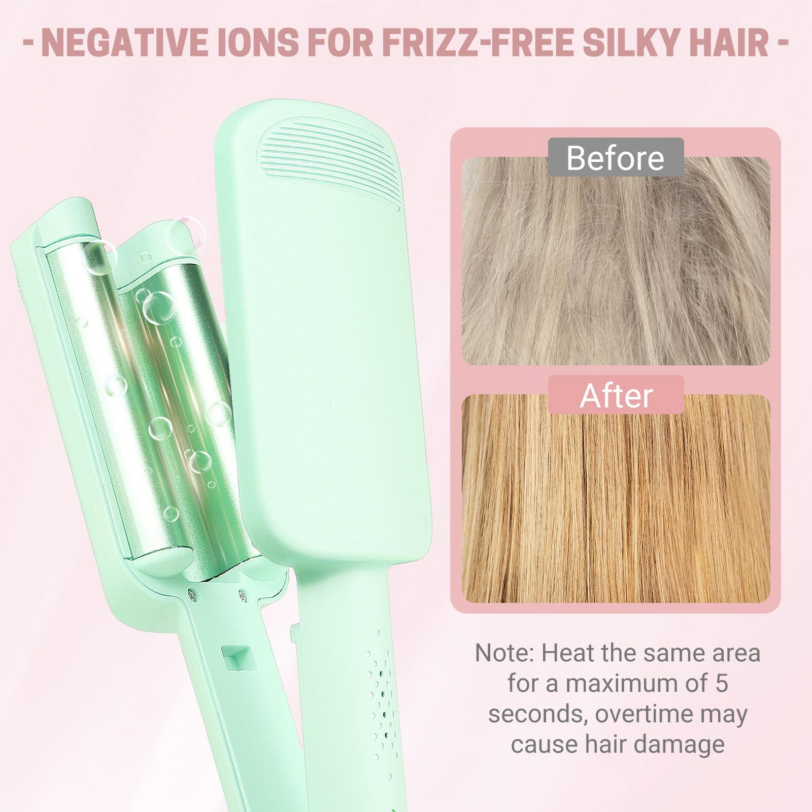 Rizador de Pelo Ondas 32mm, Beach Waves Plancha Ondas, Rizador Francés Iónico con 4 Temperaturas Ajustables, Antiquemaduras, Ideal para Principiantes y Todo Tipo de Cabello