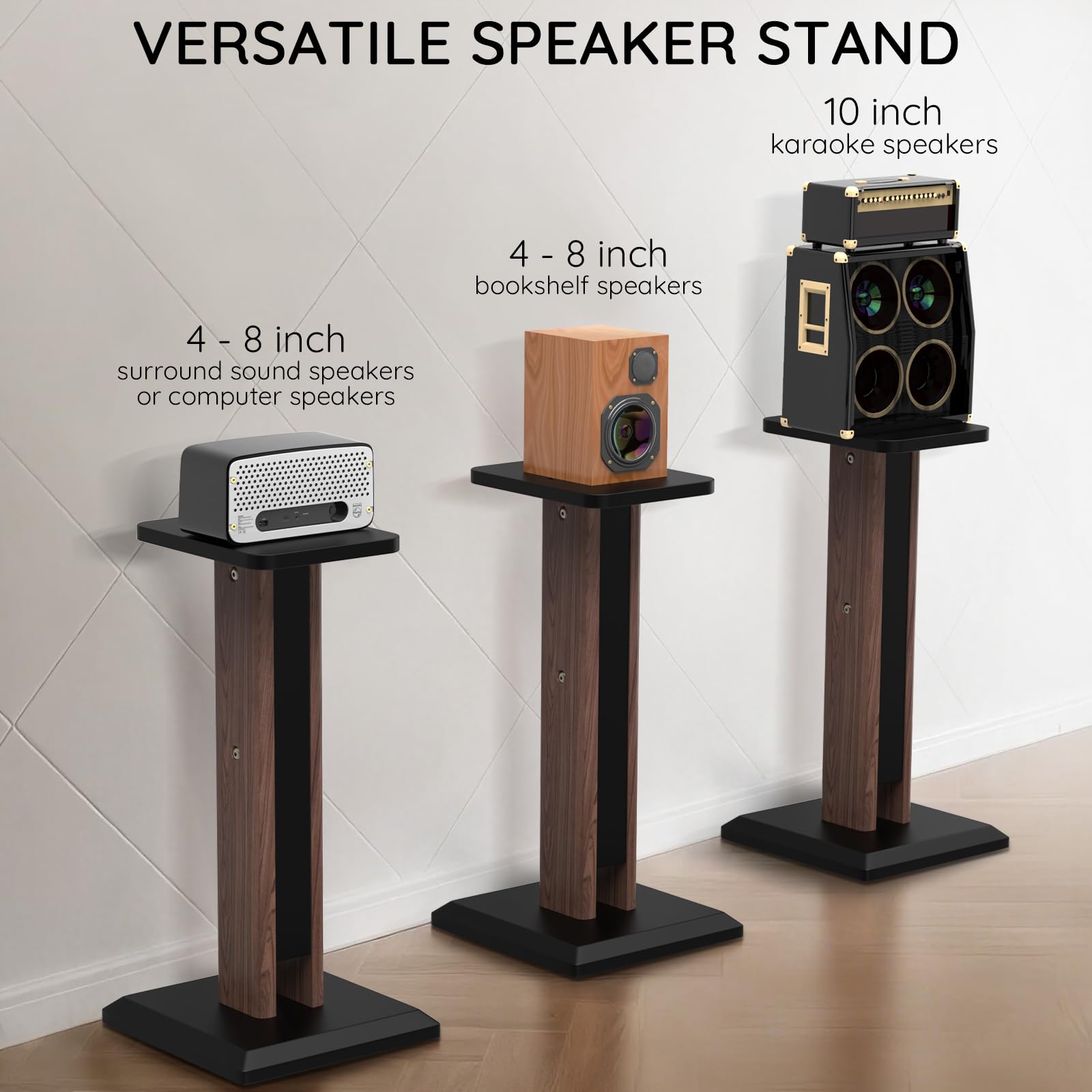 Paire de supports de haut-parleurs en bois de 63 à 84 cm réglables en hauteur (63 à 84 cm), supports universels pour haut-parleurs de bureau, support de moniteur, expérience d'écoute audio améliorée