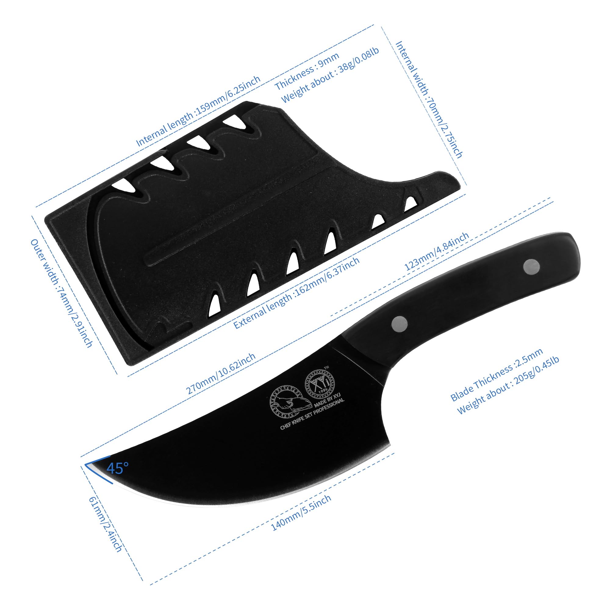 XYJ 5.5 Inch Boning With Sheath,Stainless Steel,Black Fish Fillet Kitchen Knife,Full Tang,Meat Cleaver for Meat Cutting,Carving Knife for Kitchen Outdoor Camping BBQ