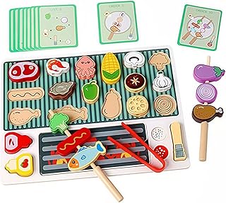 Vndnsy Wooden Food Toy, 31 Piece BBQ Play Set for Kids, Play Kitchen Accessories, Role Play Toy, Food Toy for Barbecue, Role Play, Gift for 3 Year Old