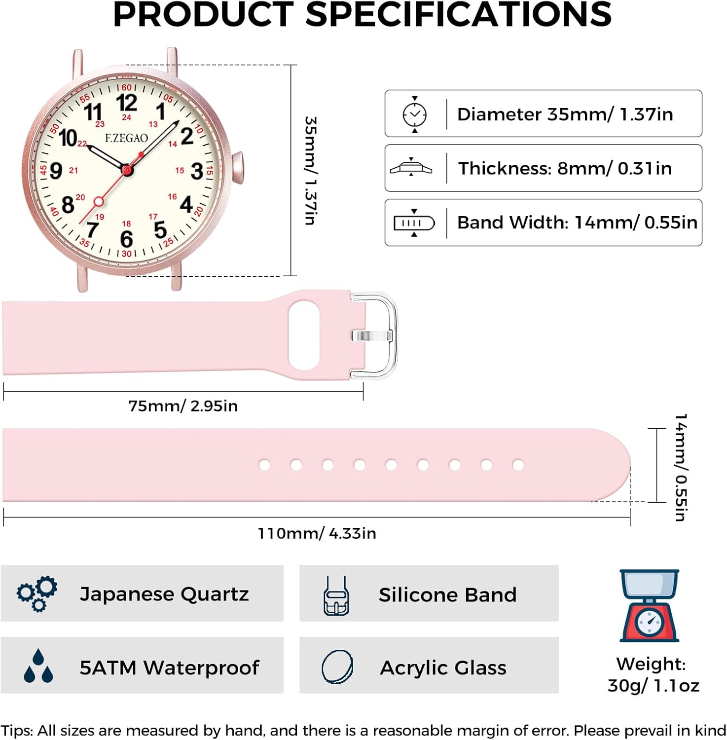 Nurse Watch for Medical Doctor Professionals Student Easy Read Dial with Luminous 24 Hours Red Second Soft Thin Silicone Band 50M Waterproof - Image 8