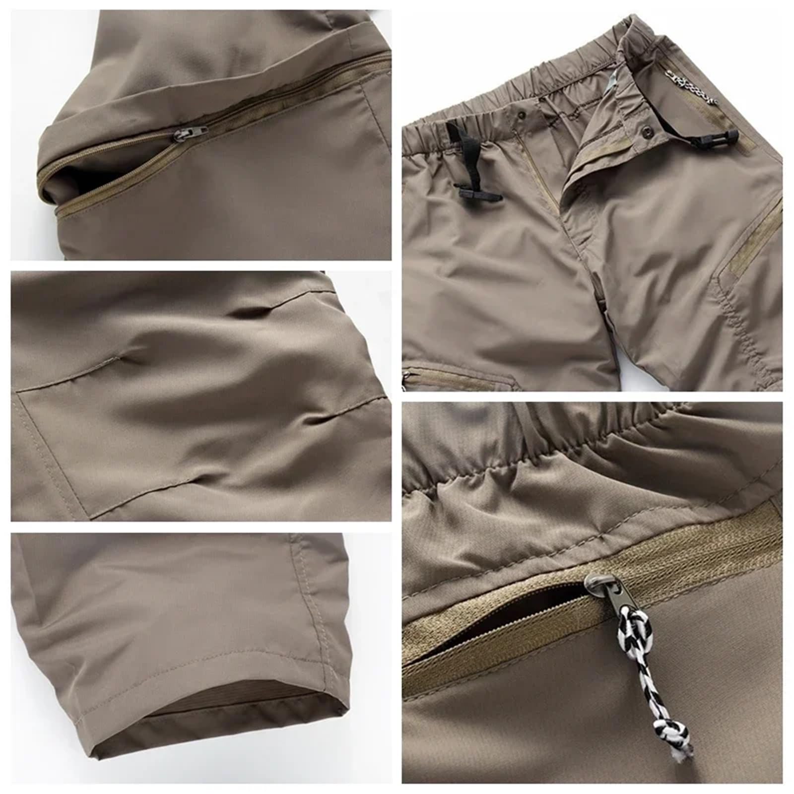 Pantalones de senderismo convertibles secado rápido for hombre y mujer, con bolsillo cremallera desmontable, aptos for ciclismo, pesca trekking Para Outdoor(Khaki,2XL)