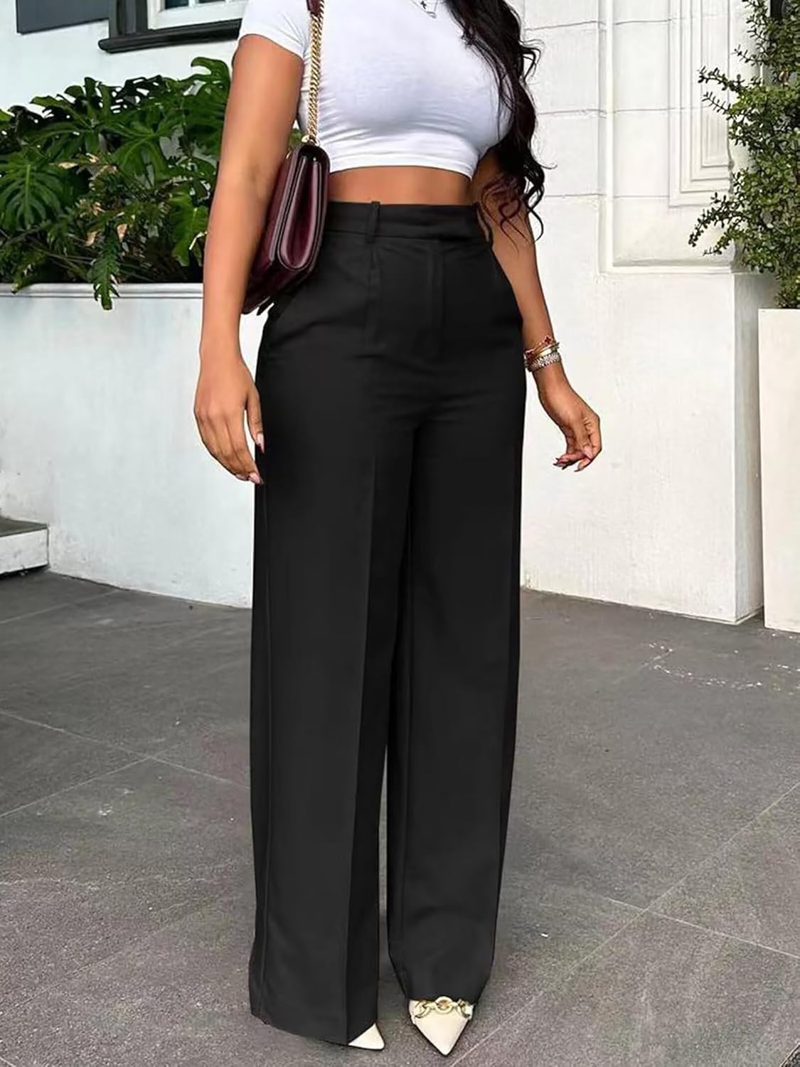 Dress Pants for Women Wide Leg High Waisted Straight Slacks Work Trousers - Image 2