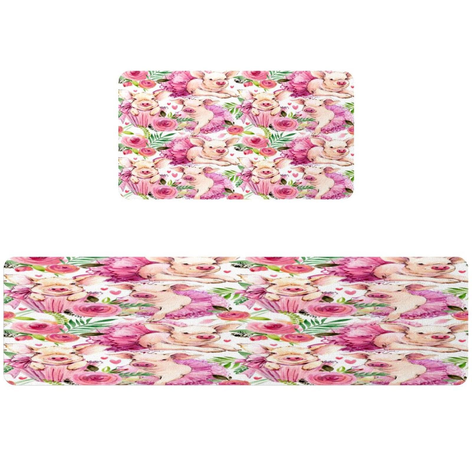Tapis de couloir absorbant et lavable motif cochon pour buanderie