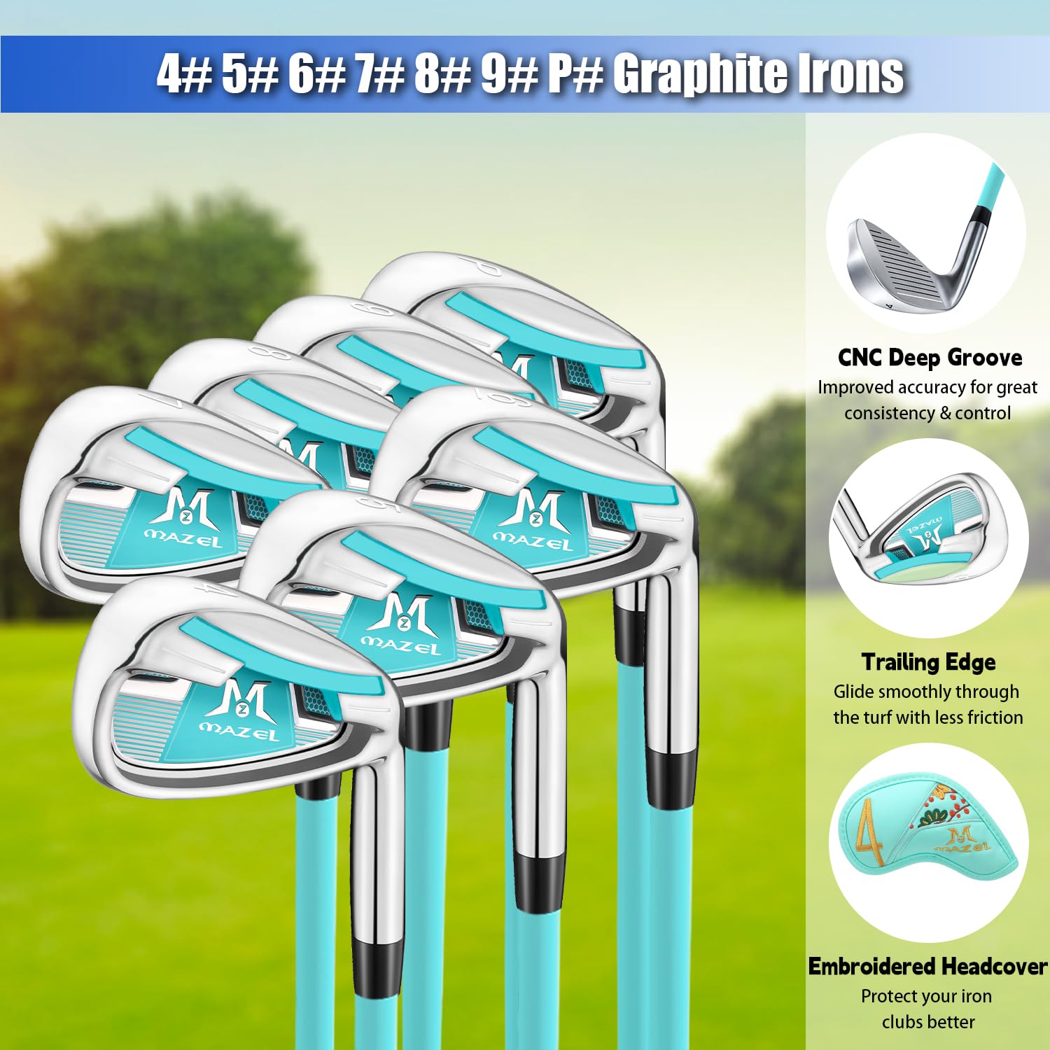 MAZEL 12-teiliges komplettes Herren-Golfschläger-Set oder einzelne Golfschläger – Titan-Driver, #3, 5 Fairway-Holz, Hybrid, #4, 5, 6, 7, 8, 9 Eisen & Pitching-Keil, Golf-Putter