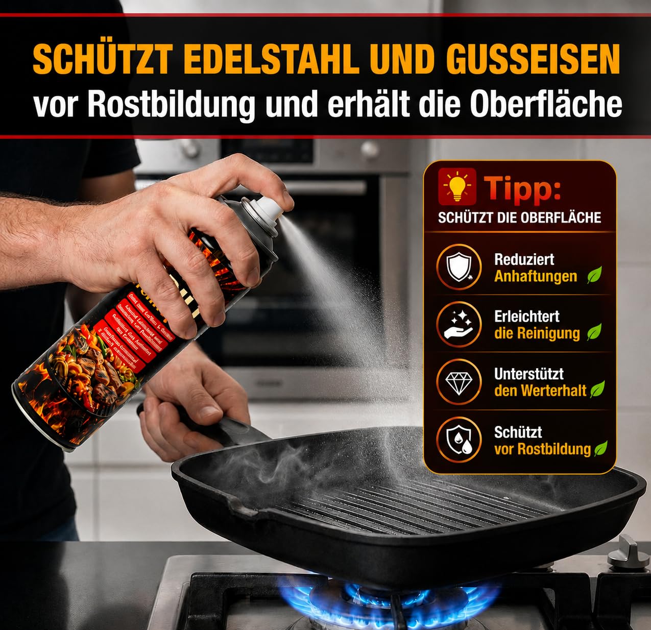 VANEJA Trennspray Grill 4 x 200 ml – Fetttrennspray & Backtrennspray | Trennspray, Grill Spray & Grillspray für Grillrost, Gasgrill, Gusseisen, Plancha & Grillplatte – Made in Germany