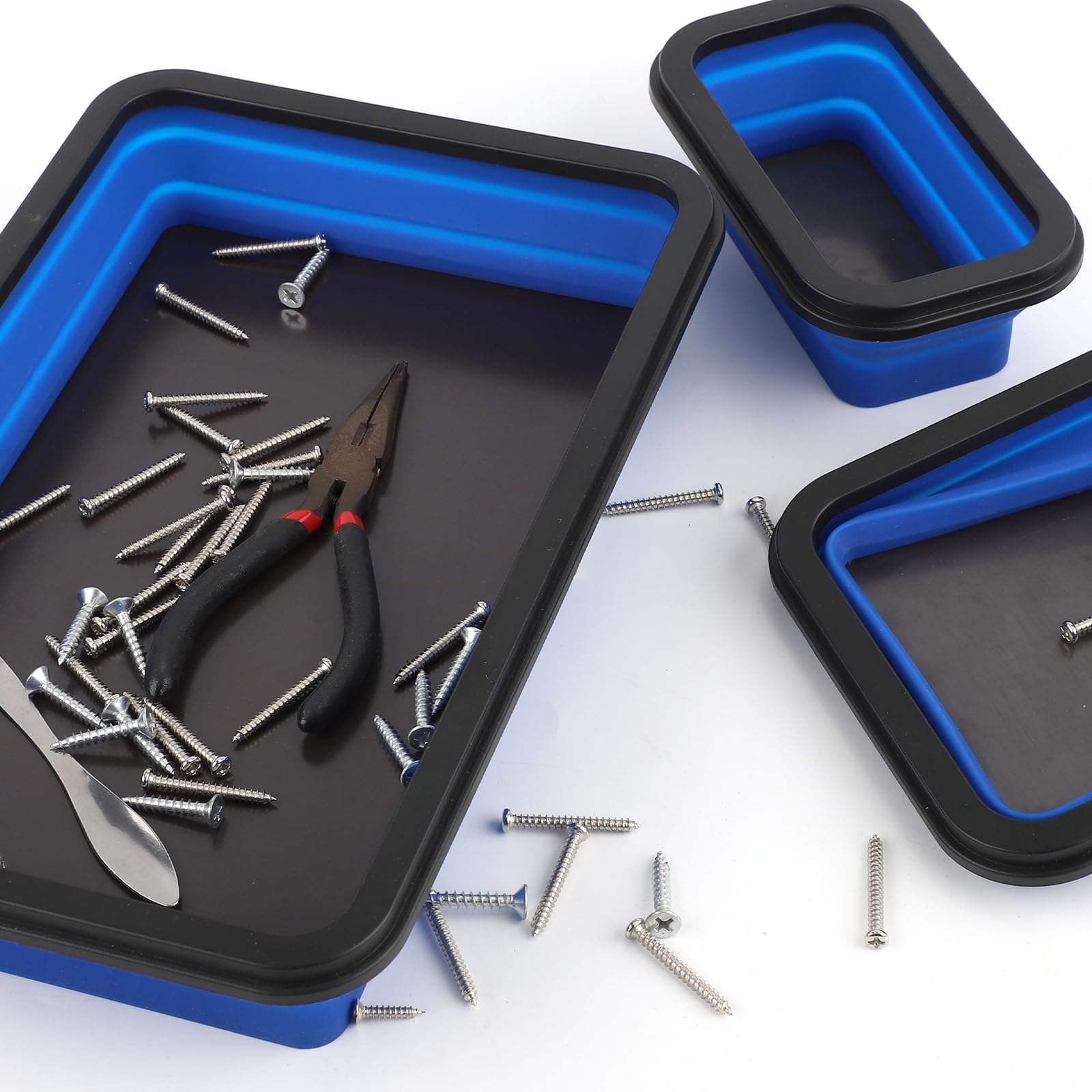 DURATECH Set Vassoio Magnetico Pieghevole Per Parti - 3 Pezzi In Silicone Blu