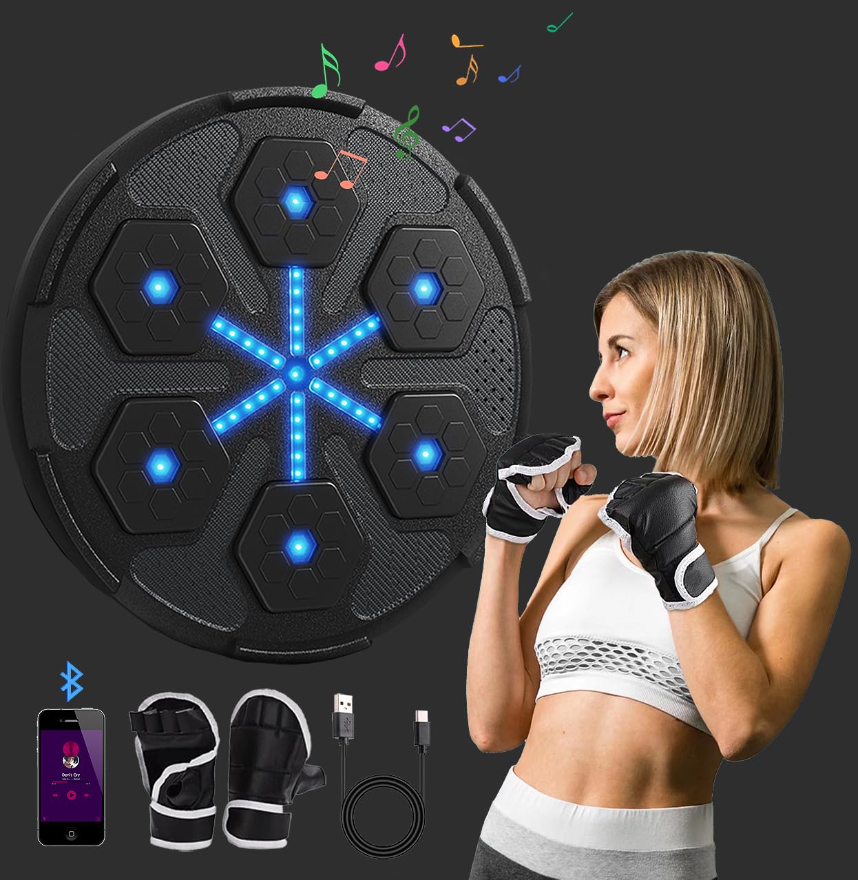 Music Boxing Machine,Musik Boxmaschine Mit Boxhandschuhe,Musik Boxen Unterstützt 7 Geschwindigkeitsmodi,Boxgerät Boxsack Einstellbare Einbauhöhe,Boxtrainingsgeräte für Erwachsene und Kinder