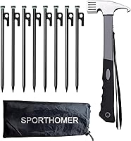 Vista 1 de Tent Stake and Hammer Set, 8pcs 10in Heavy Duty Tent Stakes with 12in Camping Hammer, Reflective Camping, Rope Storage Pouch, Forged Steel Tent Pegs