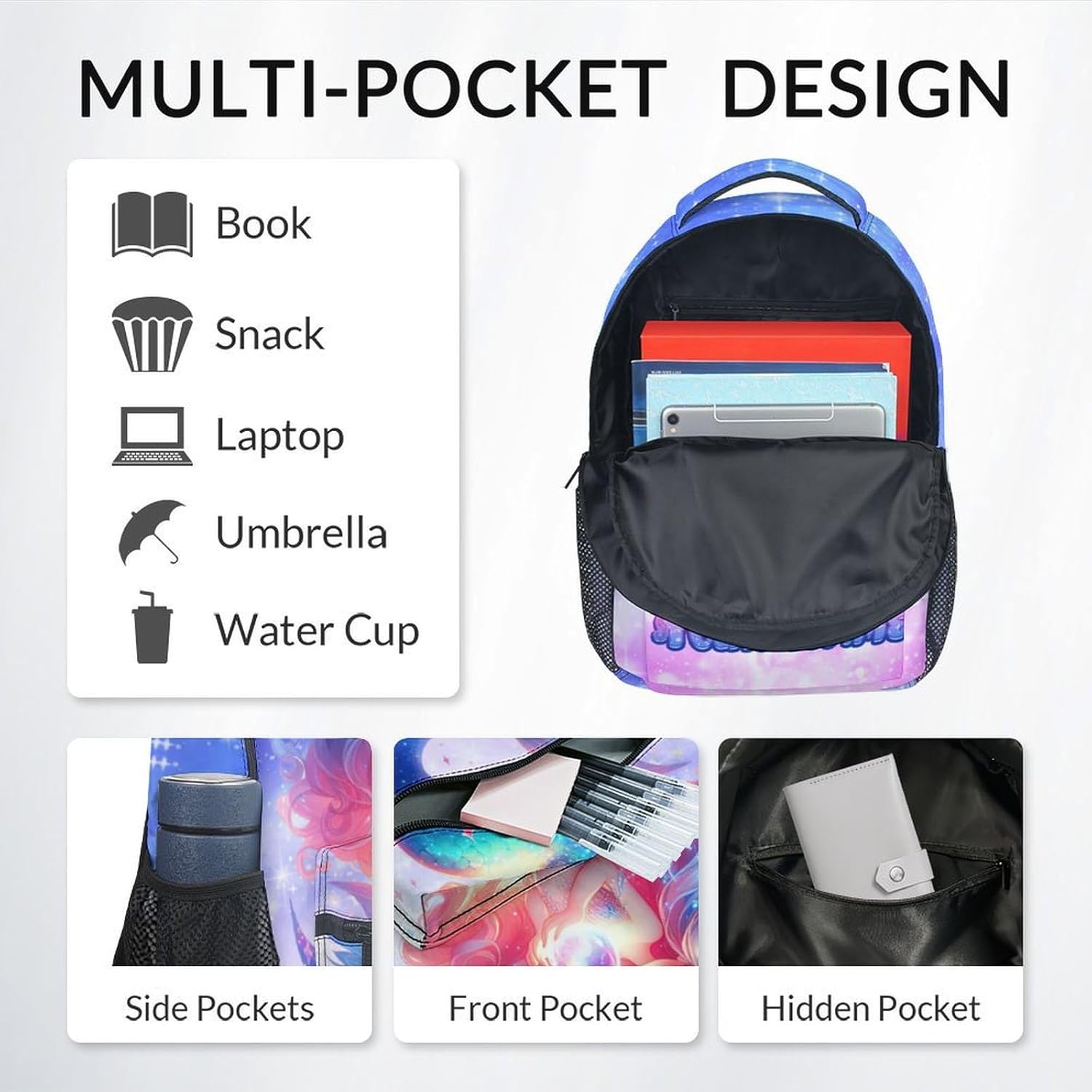 Girls Backpack - Personalized Mermaid Backpacks with Name for Kids - Custom Bookbag Gifts for Daughter - Toddler School Bag for Kindergarten/Preschool/Elementary(17 Inch)