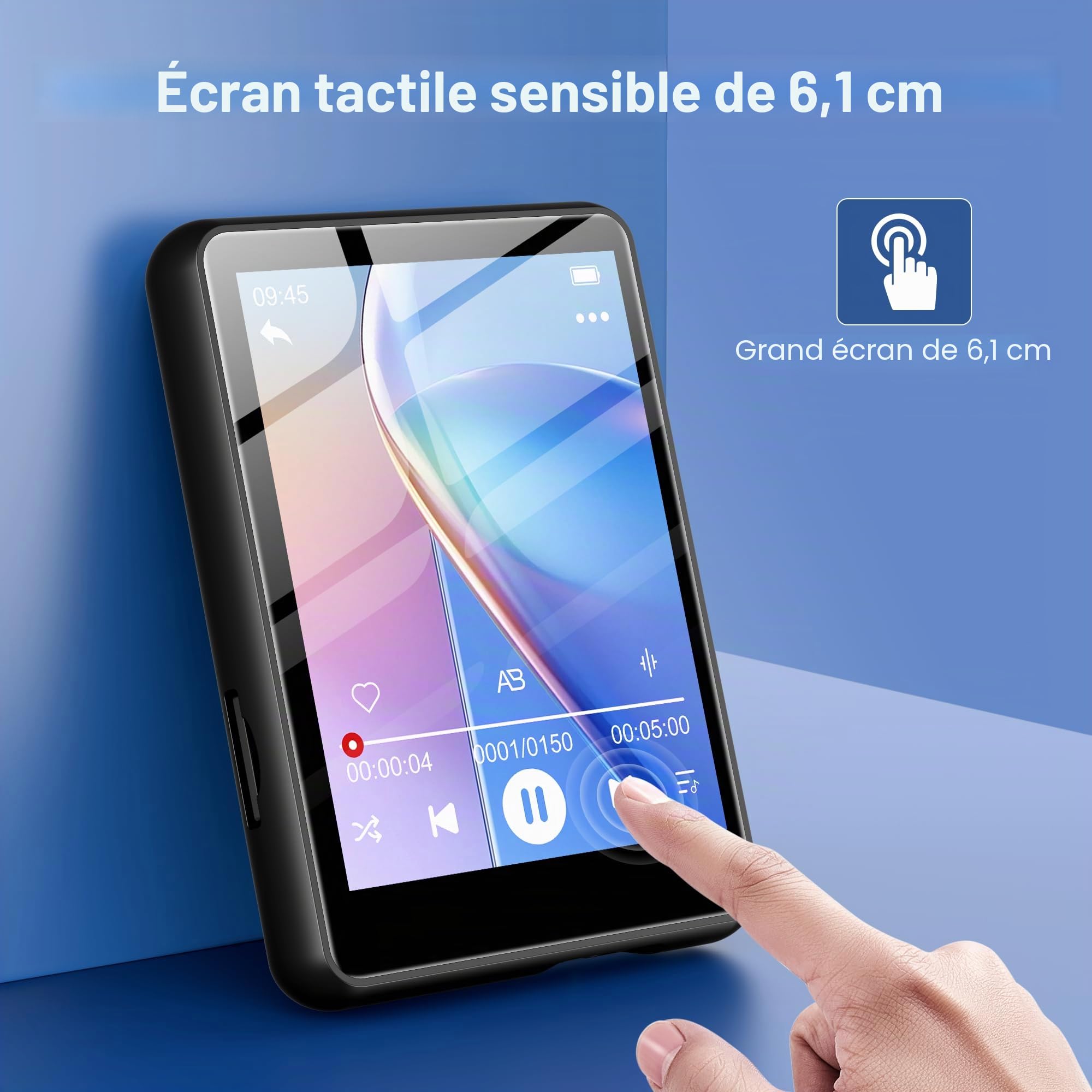 Lecteur MP3 SWOFY 128 Go, Bluetooth 5.3, écran Tactile 2,4", Son HiFi, Haut-Parleur intégré, Fonction Enregistrement, Radio FM, Extensible à 512 Go (Noir)