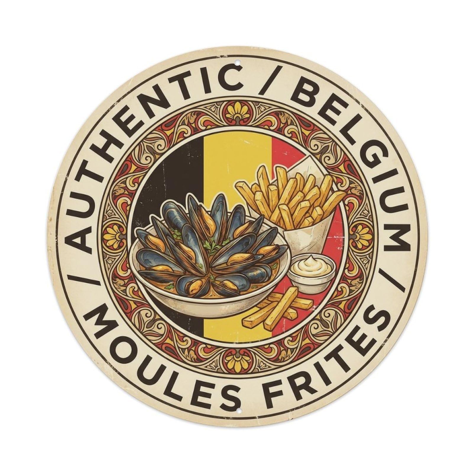 Belgium Travel Moules Frites Belgian Seafood Cuisine Metal Tin Sign
