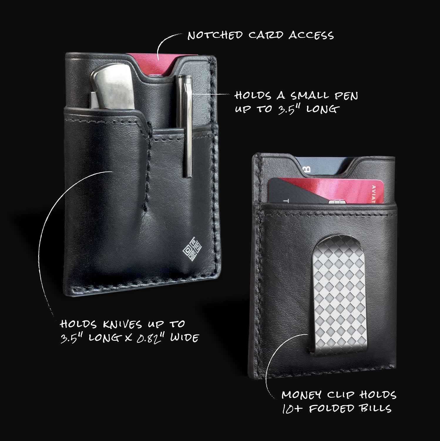 OCASO - Leather Pocket Knife Wallet with Money Clip, holds small pocket knife 85WAL