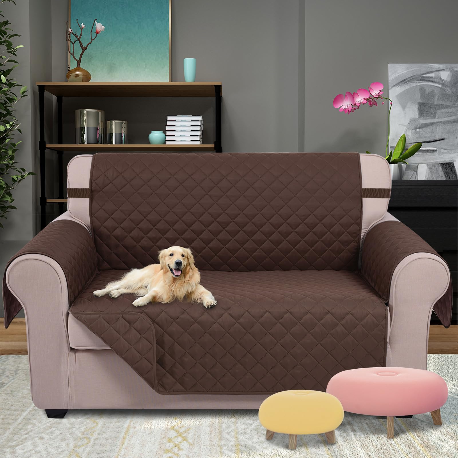 U-NICE HOME Loveseat Pokrowiec na sofę, dwustronny pokrowiec na kanapę dla psów z elastycznymi paskami, wodoodporny ochraniacz na meble dla zwierząt domowych, pokrowiec na 2 poduszki (fotel miłosny,