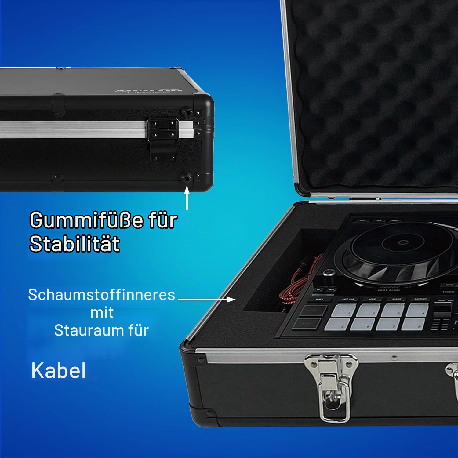 Unison Case für Hercules DJ Control Inpulse 500, Schutzkoffer (Hochwertiger Transportkoffer, mit individuell gestanztem Schaumstoff, Metallverschlüsse, ergonomischer Gummigriff)