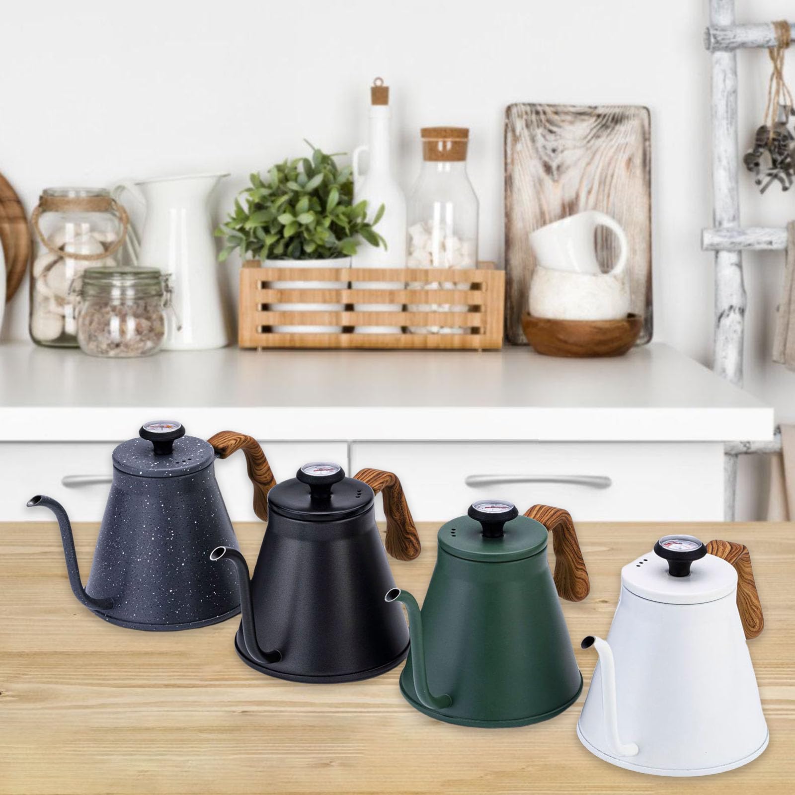 Accuracy Pour - Bollitori a collo di cigno da 1,2 l, con termometri e beccucci a flusso controllato, per gli appassionati di caffè, strumento per la preparazione della cucina