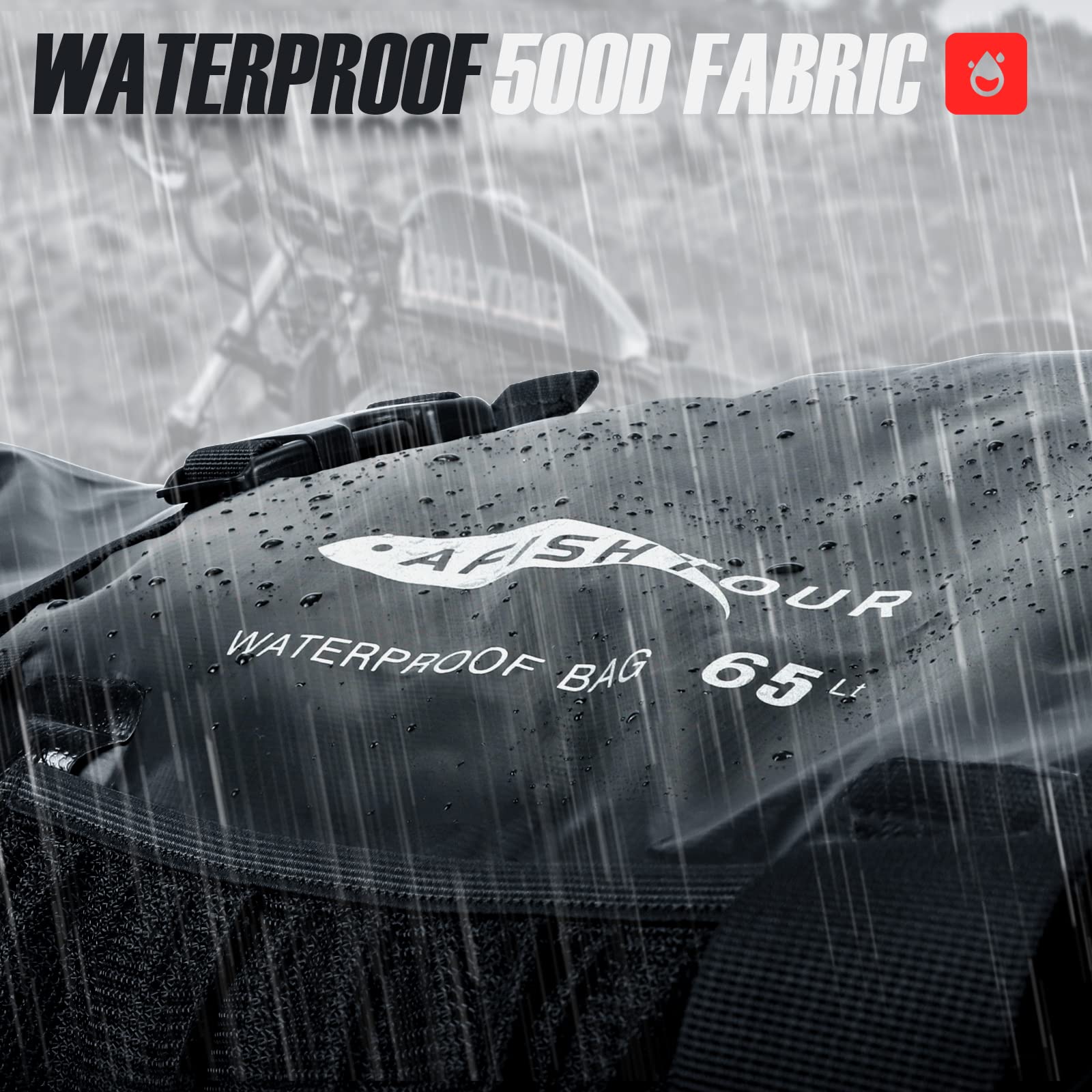 Bolsa seca impermeable de 65 L para motocicleta, bolsa seca de gran tamaño para hombres y mujeres, bolsa de lona impermeable con correa de hombro con hebilla para el hombro para navegación,