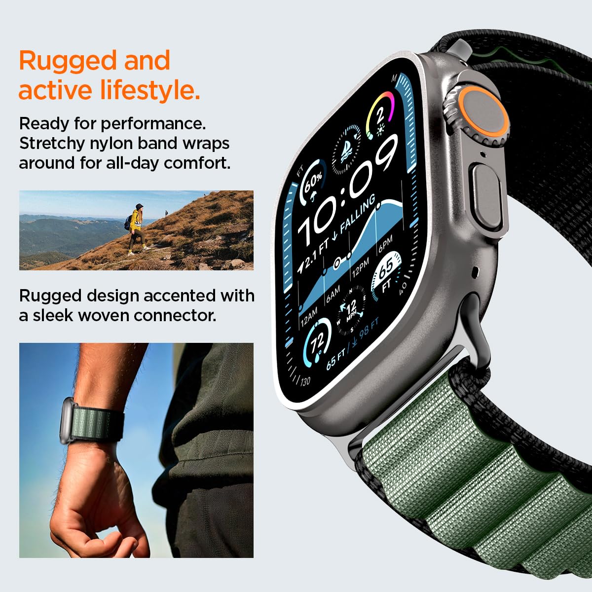 Spigen WBF1 Strap Band for Apple Watch Ultra 3/2/1(49mm), Series 11/10(46mm), Series9/8/7(45mm), SE3/SE2/SE/Series6/5/4(44mm), 3/2/1(42mm), Bold Accent&Airy Comfort — Amazon image 7
