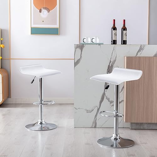 Miniatura 9 de Vogue Furniture Direct Juego de 2 taburetes de bar ajustables, modernos taburetes de bar giratorios de piel sintética con puente aéreo, silla de bar