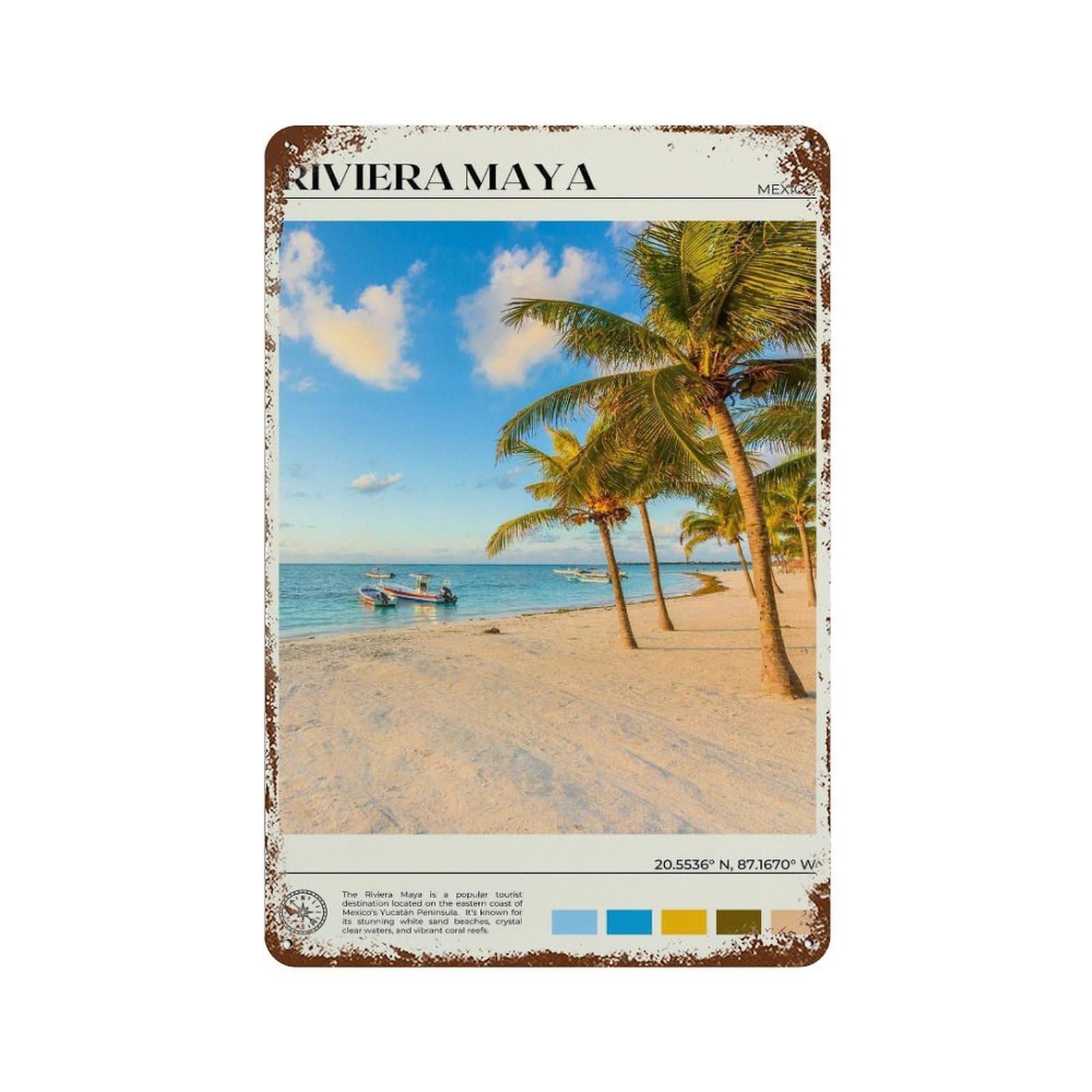 xiaoxiaoshen Real Photo Riviera Maya Decor Mexico Wall Decor Art Metal Tin Poster Modern Home Decor Art Home Bar Shop Decorations Vintage Sign 30x20cm