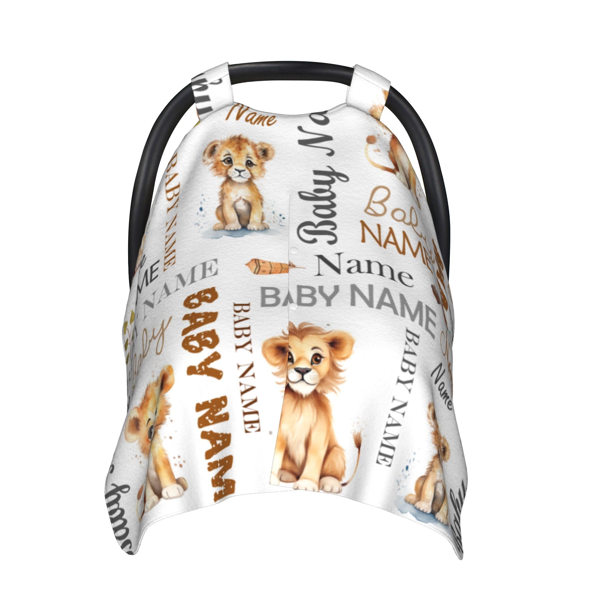 Personalized Baby Car Seat Covers for Girls Boys with Name Lion Carseat Canopy Cover for Babies Custom Minky Blankets Nursing Cover Breastfeeding