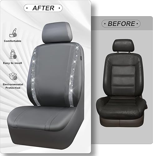 Miniatura 54 de CAR PASS Funda de asiento trasero de cuero y diamantes de imitación brillantes, impermeable, diseño de diamante brillante, ajuste universal, tiras