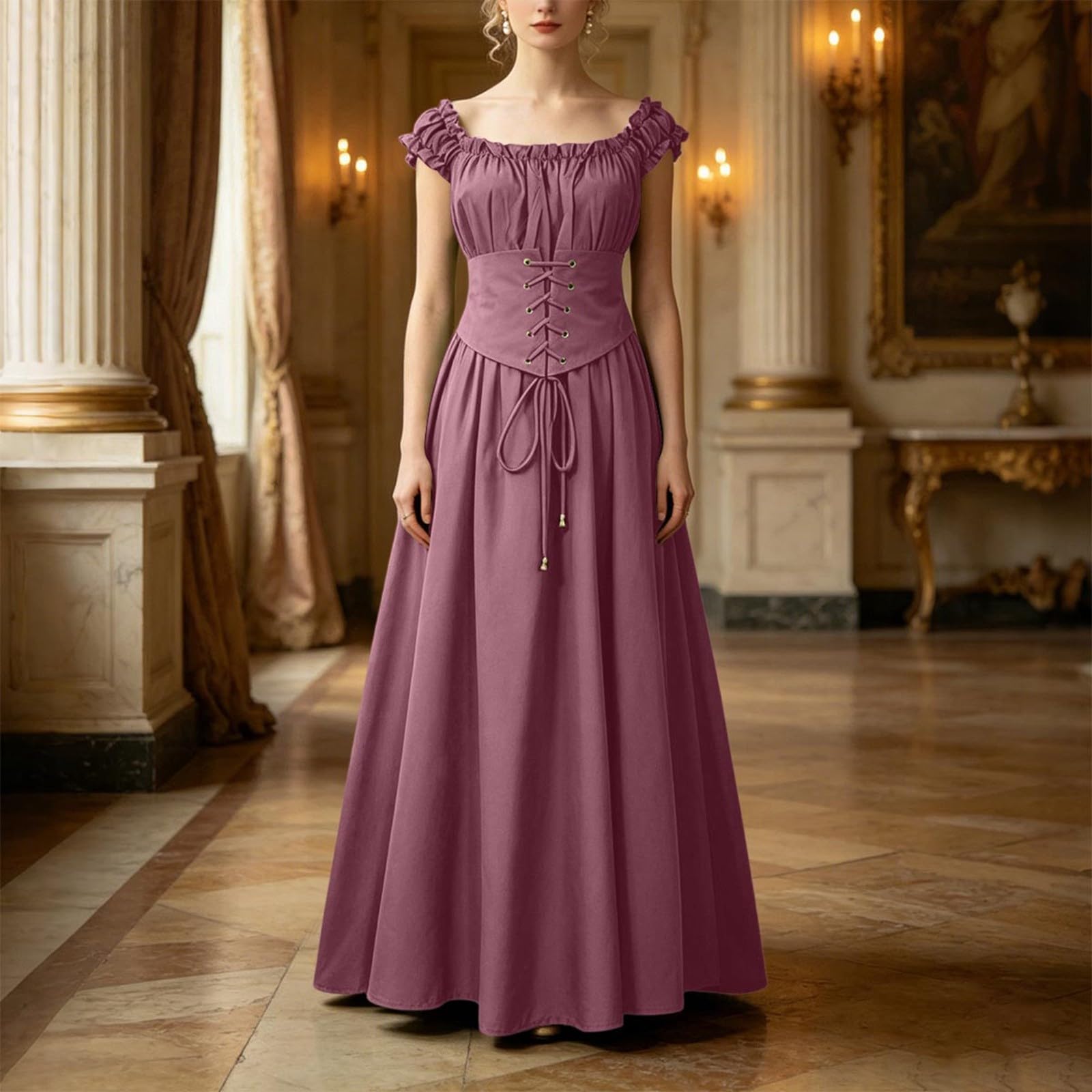 Halloween Kostüm Damen Renaissance Kleid Mittelalter Outfit Verkleidung Cosplay Gewand Tailliert für Halloween Party Maskenball Vintage