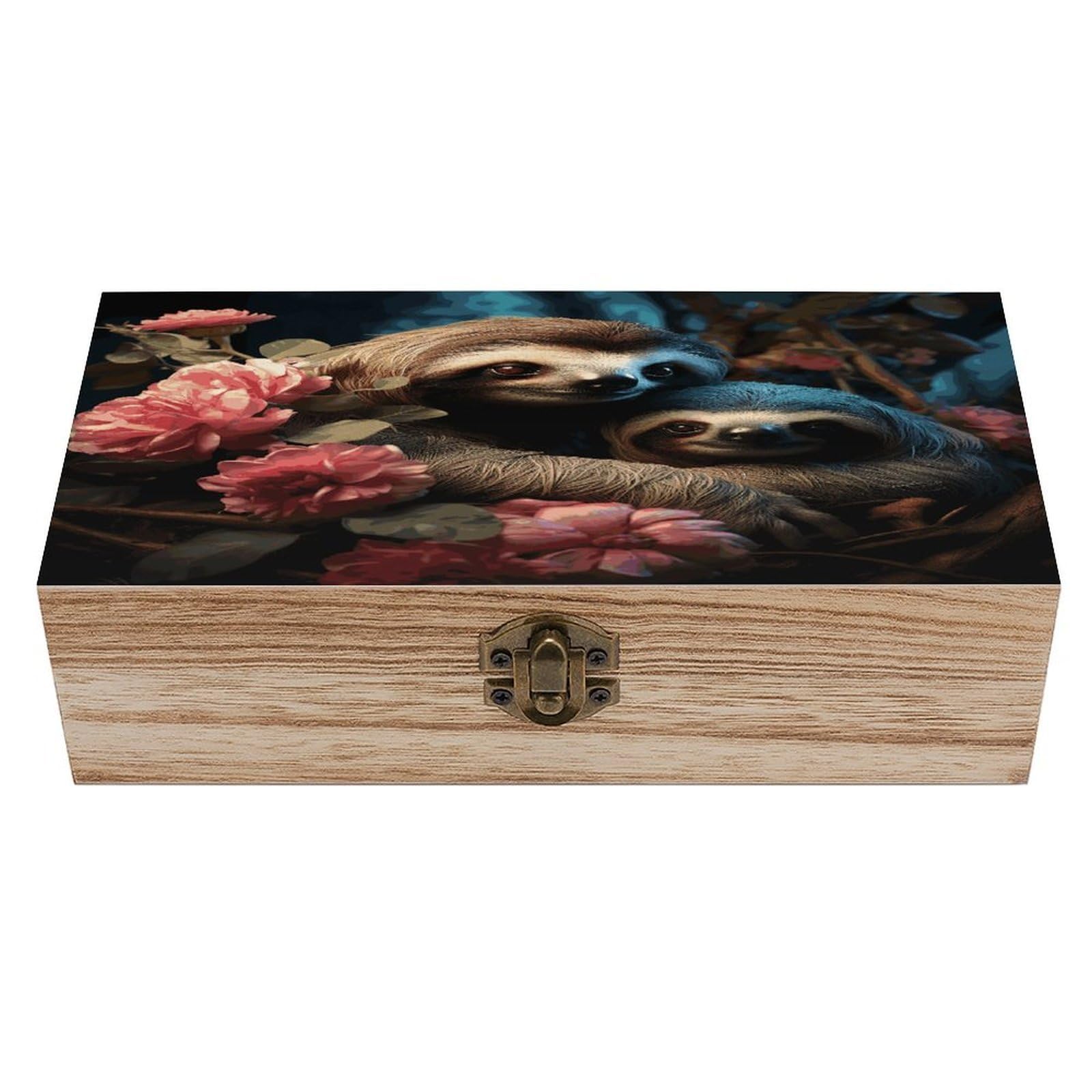 VstaDank A Sloth And A Baby Sloth Wooden Storage Box Wooden Keepsake Box with A Hinged Lid Fashion Memory Treasure Boxes Decorative Jewelry Case for Crafts Photo Home Decor Wood Gift Box