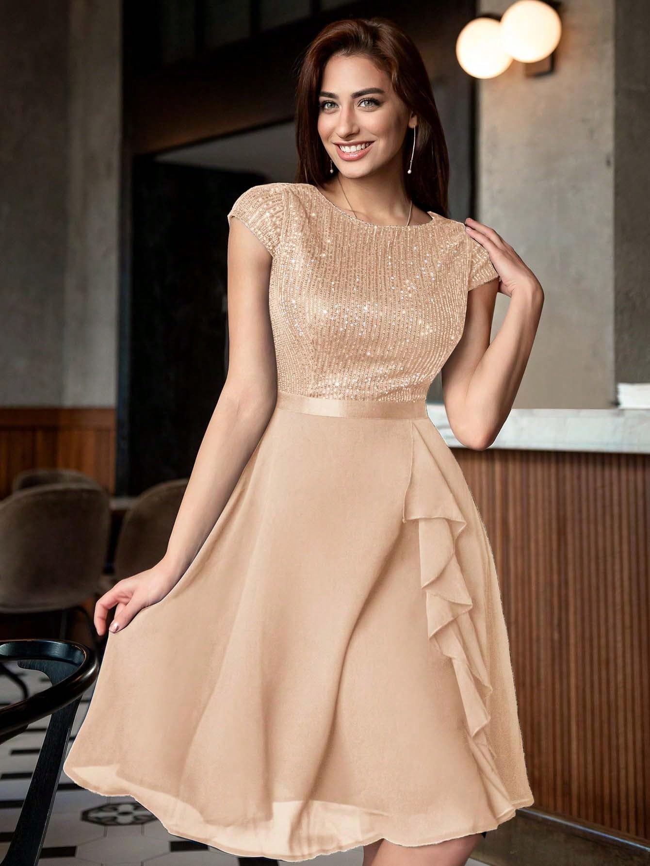 champagne cocktail dress Champagne Wedding Dress with Sleeves