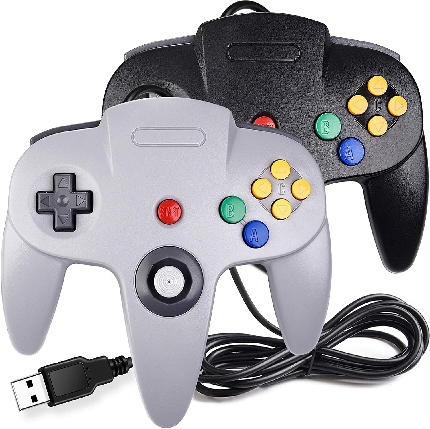 miadore 2 Pack USB Wired N64 Controller, Classic N64 PC Gamepad Joystick Controller for Windows PC MAC Linux Raspberry Pi 3 (Black/Gray)