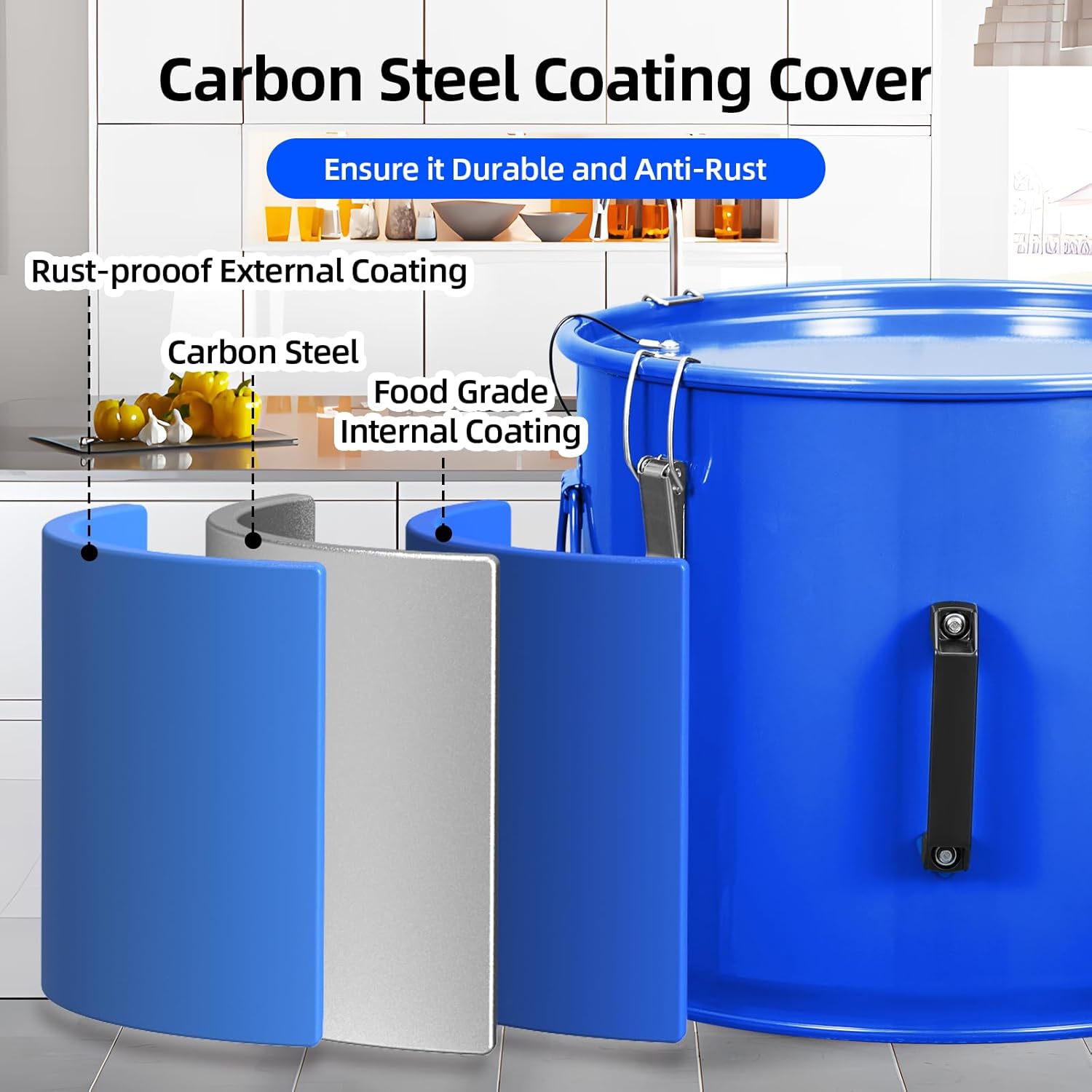 Fryer Grease Bucket 10 Gal, Oil Disposal Caddy, Steel Fryer Oil Transport Container with Rust-proof Coating, Grease Can with Lid & Lock Clips & Filter Bag For Cooking Oil Filtering