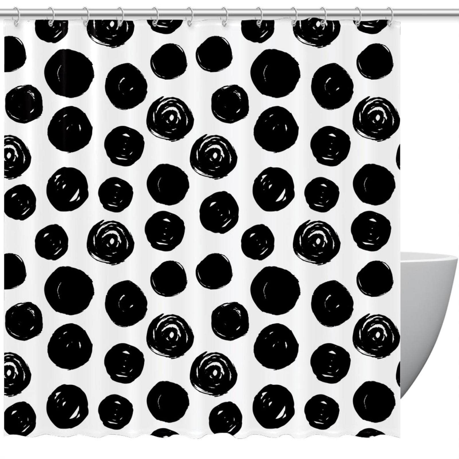 Rideau de douche fait main motif pois noirs design haut de gamme 183x183