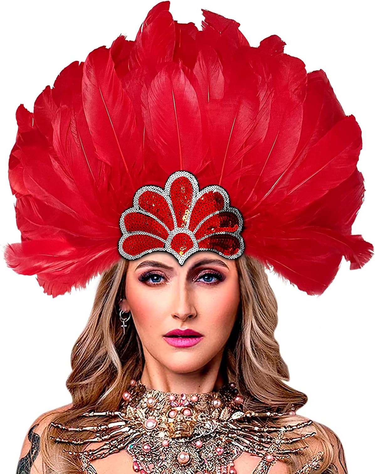 Gionforsy Carnival Headpieces for Women Show Girl Feather Headdress Mardi Gras Accessories 1920s