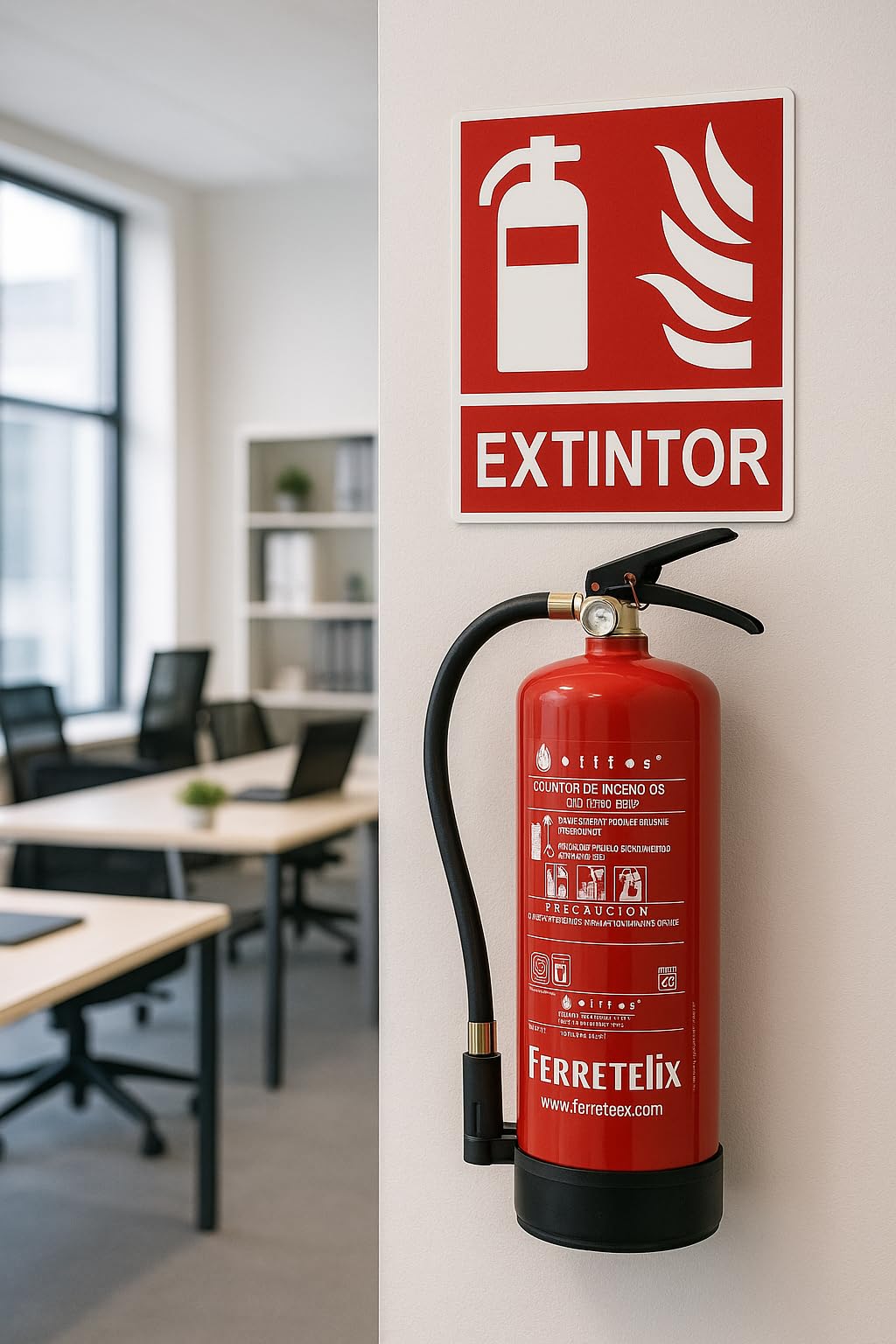 Ferretelix® Extincteur à poudre ABC 6 Kg avec support de fixation Norme CE Fecha de fabricacion 2026