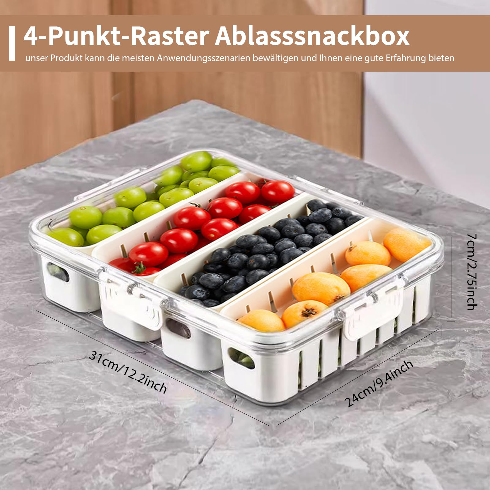 Snackbox met vakken, snackbord met deksel, snackbox voor kinderen, snackboxen voor het bewaren van snoep, noten, koekjes, vruchten en zoetigheden, geschikt voor picknicks en familiebijeenkomsten (2