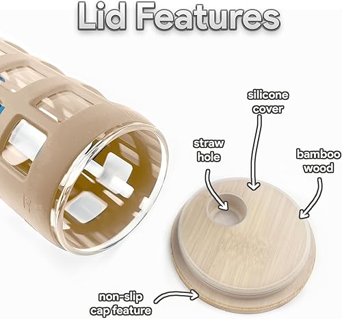 Miniatura 3 de purifyou Vaso de vidrio de 20 onzas con pajilla, tapa de bambú y funda protectora de silicona, vaso de vidrio de doble pared para batidos, té Boba y