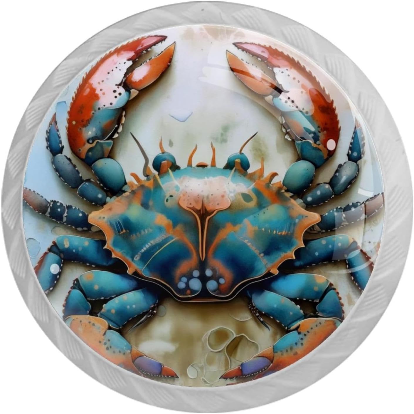 NEWzone 4 Pack Dresser Drawer Cabinet Knobs Ocean Crab Round Shape Crystal Glass Knobs Pulls Handles for Kitchen Wardrobe Cupboard Door Hardware with Screws, 35mm