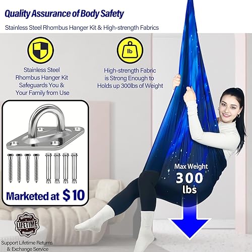 Miniatura 3 de Columpio sensorial para niños con capacidad para hasta 300 libras de terapia en interiores y exteriores, con ganchos para hamaca, kit de colgador